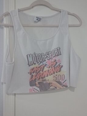 Princess Polly White Motorsport Graphic Crop Tank Top